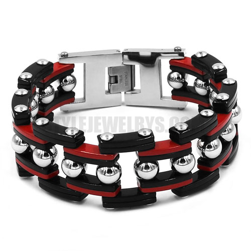 Bling Motor Biker Bracelet Stainless Steel Jewelry Bracelet Fashion Black and Red Chain Motor Bracelet Silver Steel Ball Braclet Men Bracelet SJB0332 - Click Image to Close